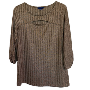 APT. 9 Vertical Stripe Pattern Keyhole Neckline Top, Women’s M, Golden Brown